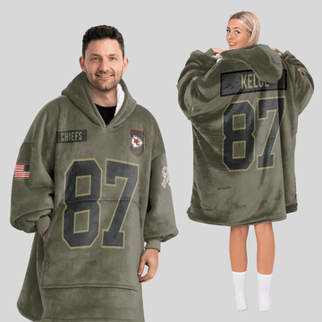 T.K 87 Kansas City Football Blanket Hoodie a?? Olive Salute to Service