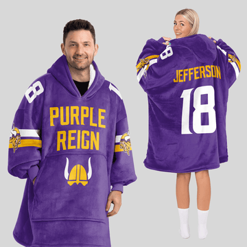 Purple Reign J.J 18 Minnesota Football Unisex Blanket Hoodie