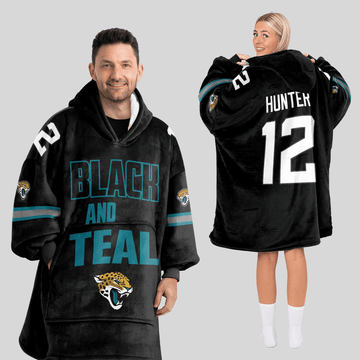 Adult Black And Teal 12 Jacksonville Football Unisex Blanket Hoodie