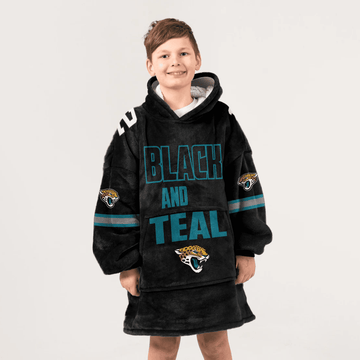 Kid Black And Teal 12 Jacksonville Football Unisex Blanket Hoodie