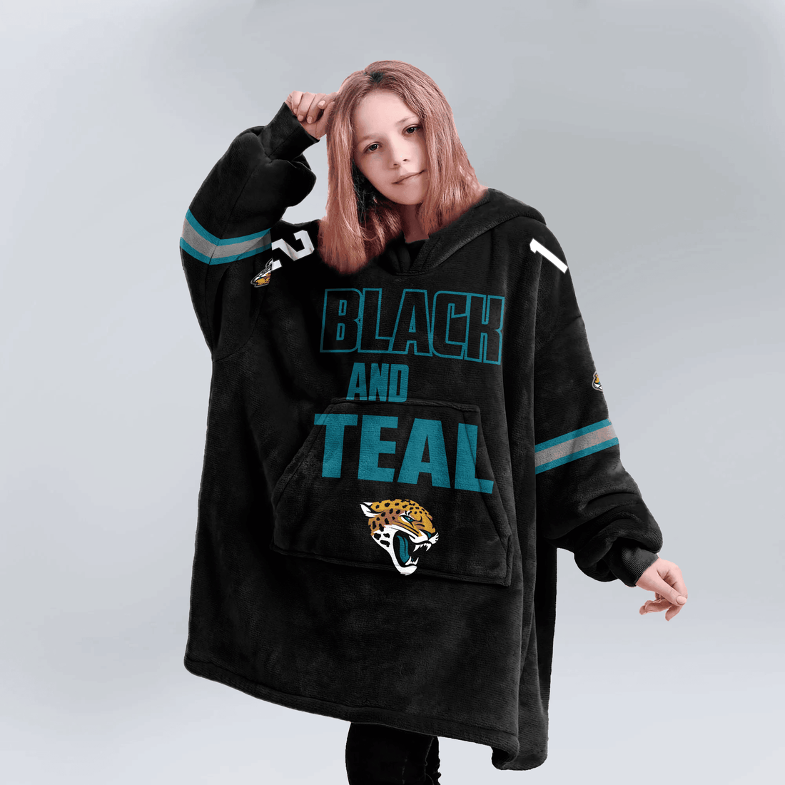 Kid Black And Teal 12 Jacksonville Football Unisex Blanket Hoodie