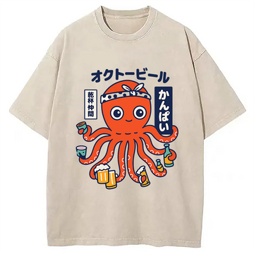Personality fashion OctoBeer Japanese Washed T-Shirt