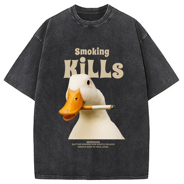Personality fashion Goose Smoking Funny Meme  Washed T-Shirt