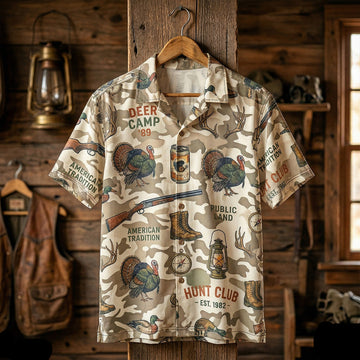 Turkey Hunting Beige Camo Pattern Hawaiian Shirt FPS058