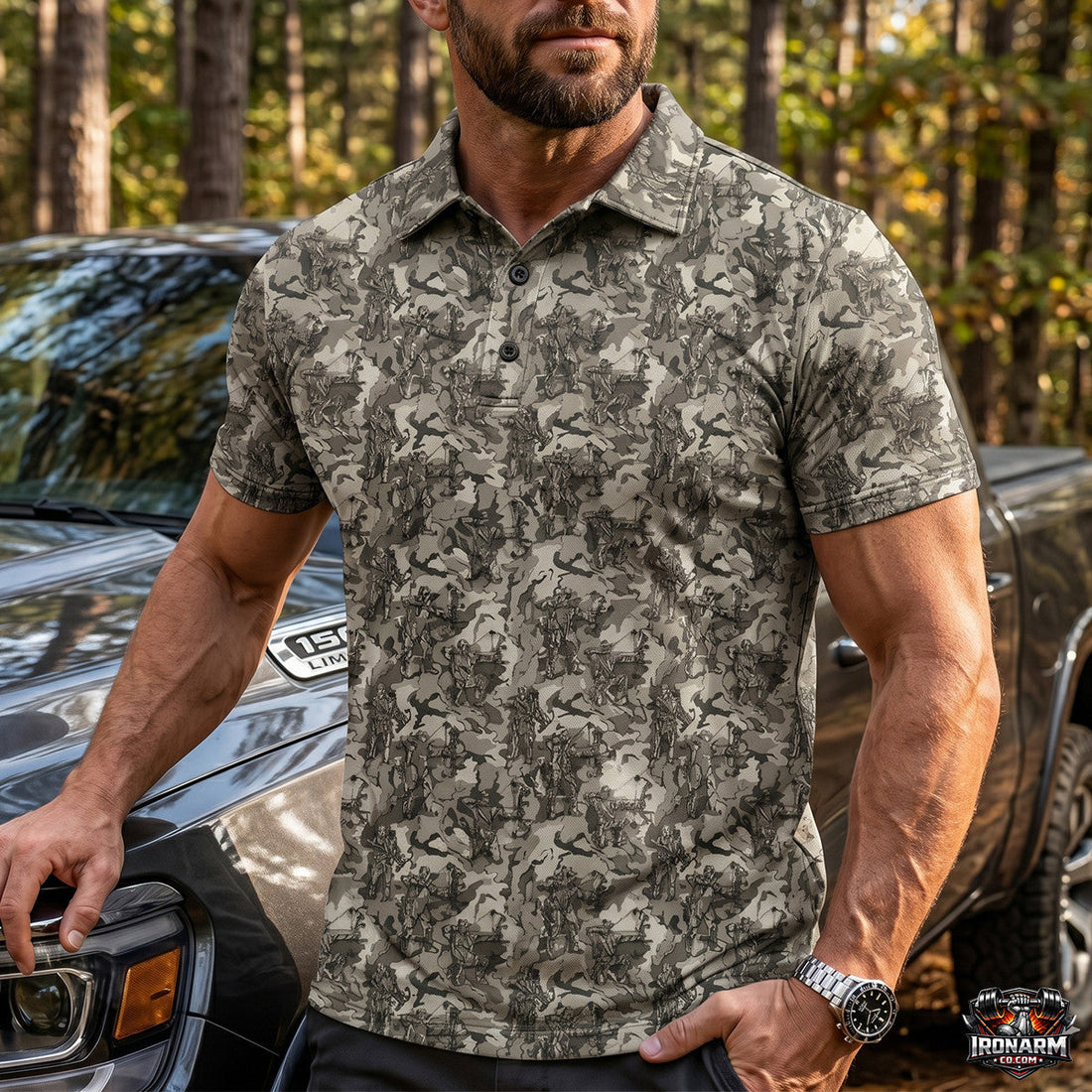 Bowhunting Hunter Deer Camo Pattern Polo Shirt, Fathers Day Golf Shirts For Men BHP1001