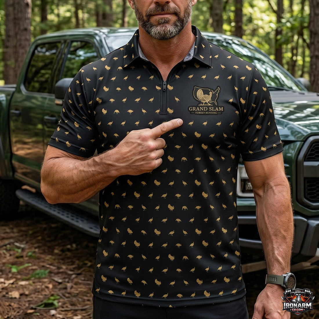 Turkey Hunting Mini Icon Pattern Black Polo Shirt TP1002