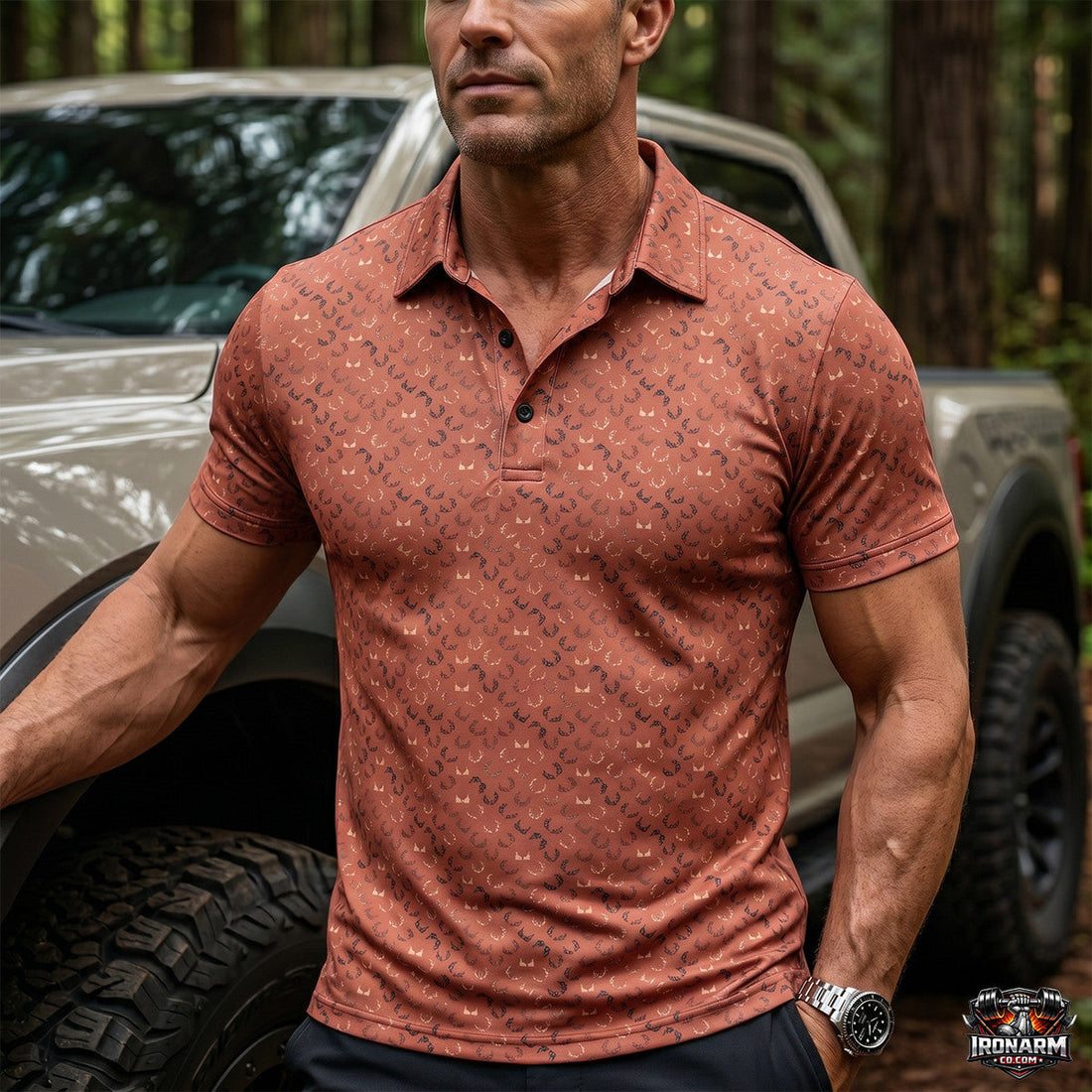 Deer Hunting Antler Mini Print Pink Polo Shirt DP1001