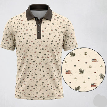 Vintage Americana Turkey Hunting Print Polo Shirt TP1015