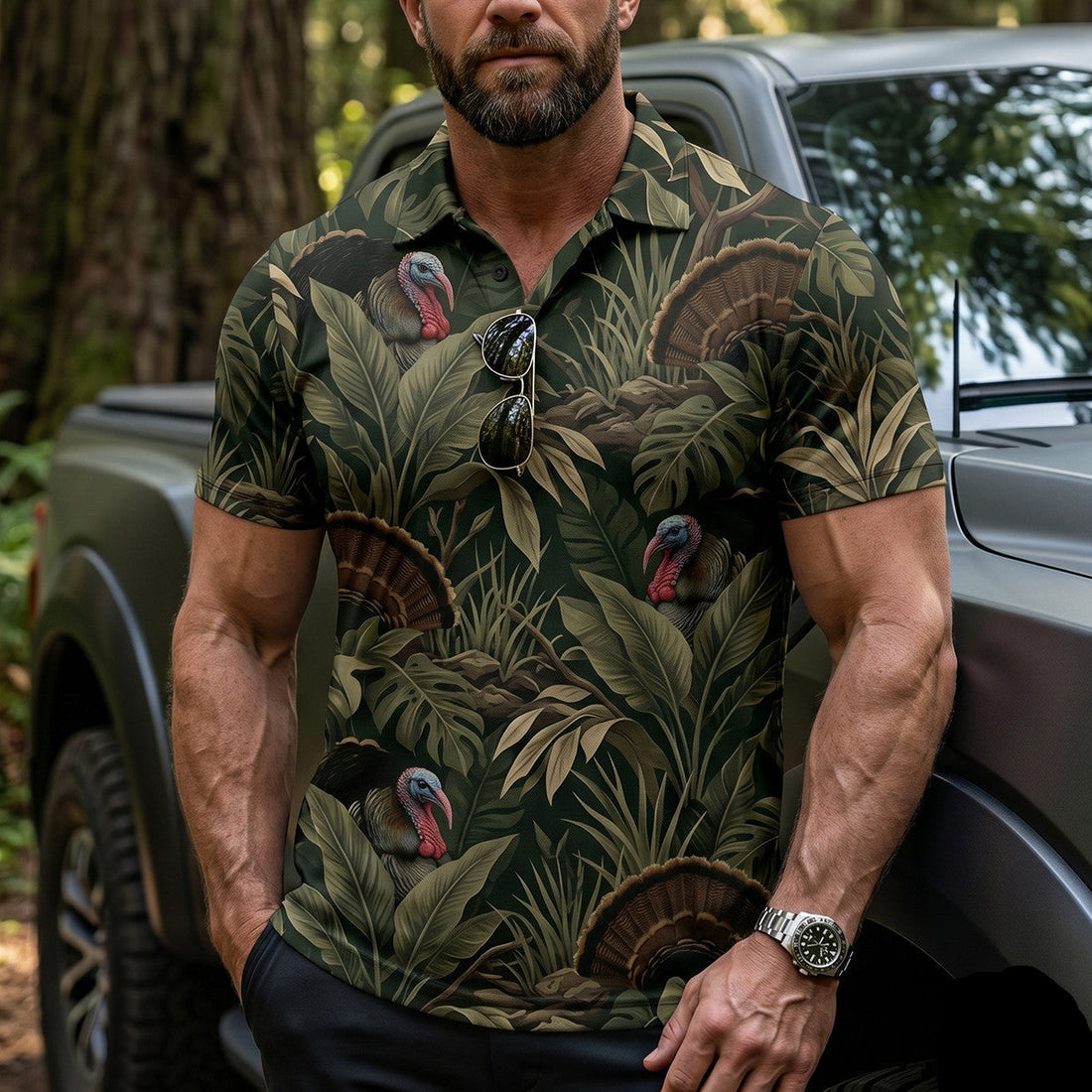 Turkey Hunting Tropical Pattern Polo Shirt TP1017