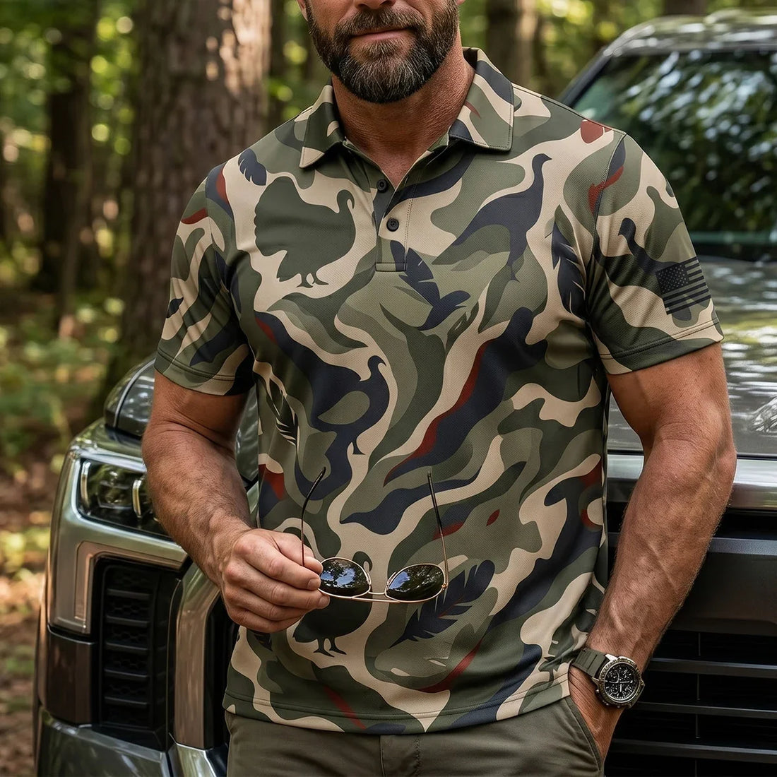 Turkey Hunting Abstract Turkey Camo Pattern Polo Shirt TP1018