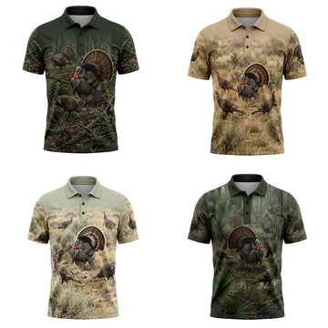 Wild Turkey Hunting Scene Polo Shirt TP1022