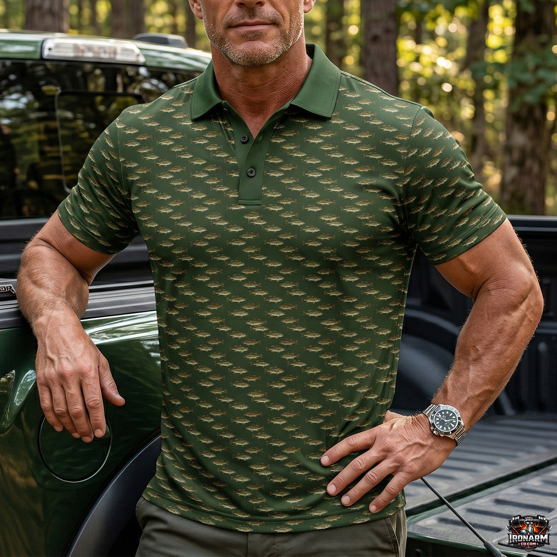 Fishing Bass Mini Print Polo Shirt BFP1001
