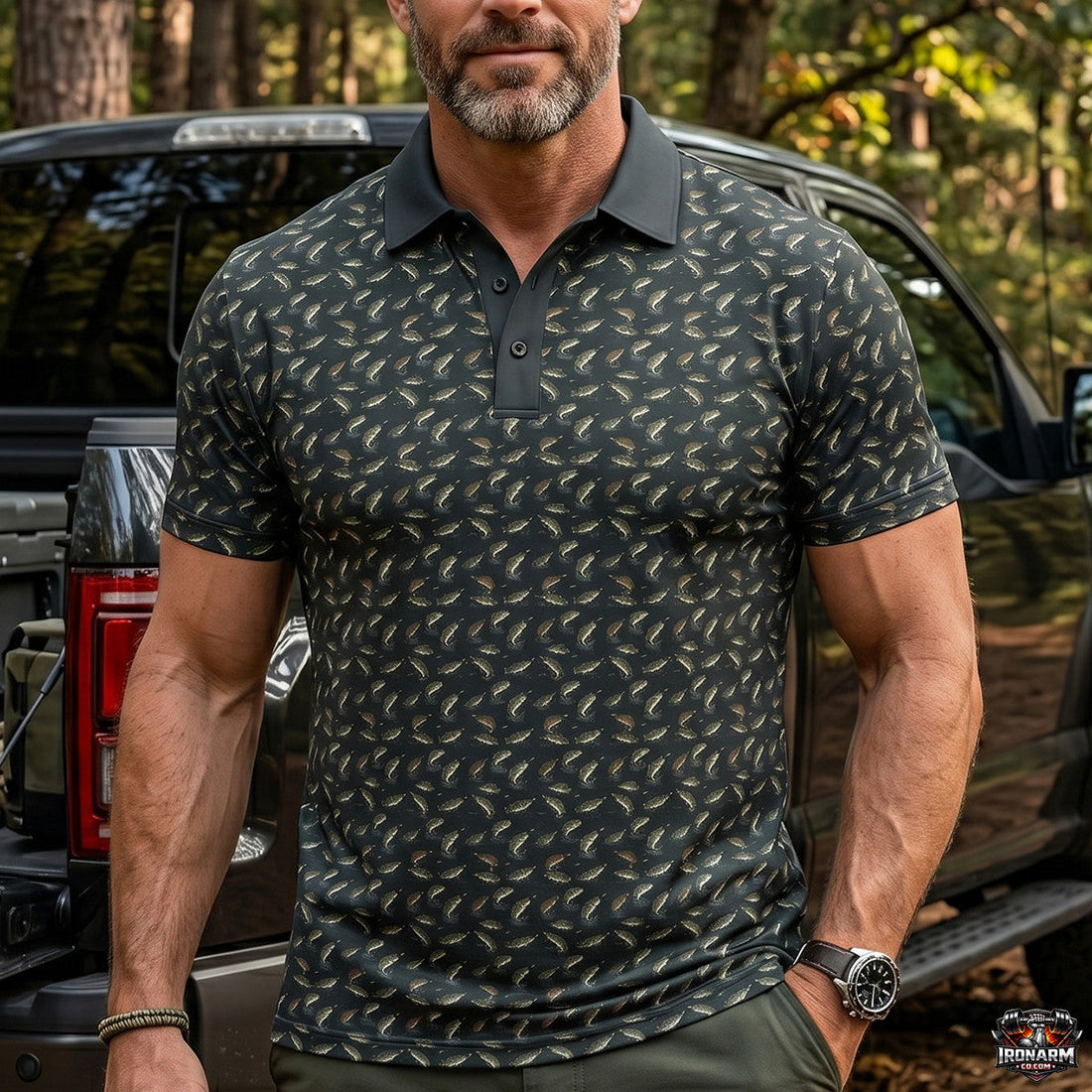 Jumping Bass Fishing Pattern Polo Shirt BFP1006
