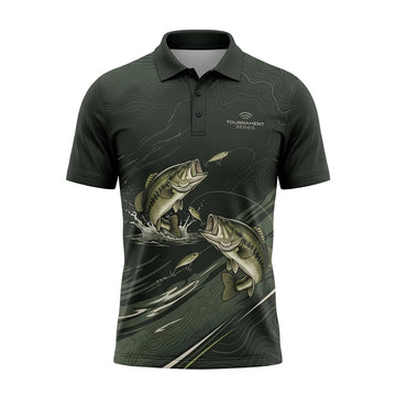 Tournament Bass Fishing Scene Print Polo Shirt BFP1008