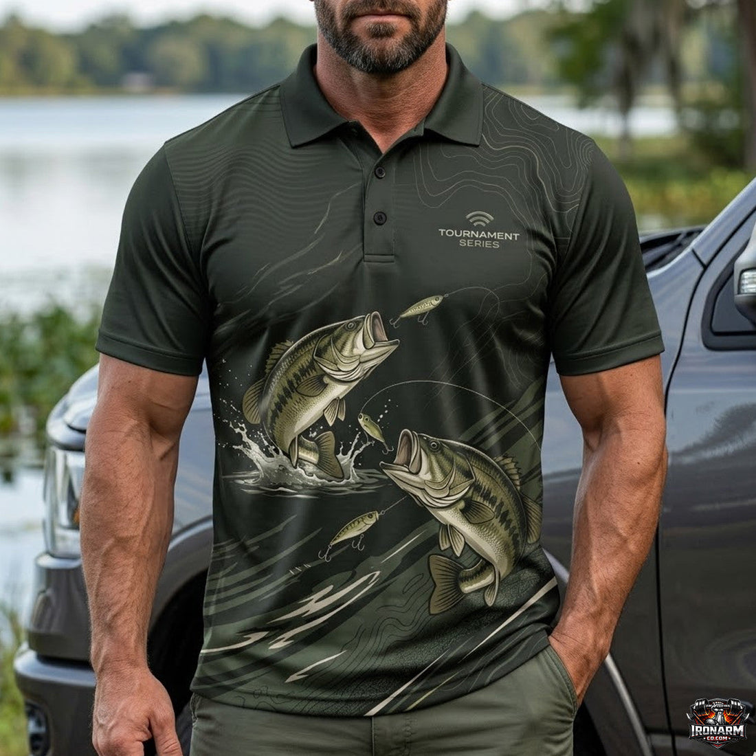 Tournament Bass Fishing Scene Print Polo Shirt BFP1008