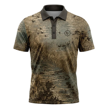Duck Hunting Waterfowl Wetland Camo Pattern Polo Shirt DHP1004