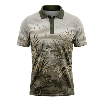Duck Hunting Waterfowl Marsh Landscape Pattern Polo Shirt DHP1005