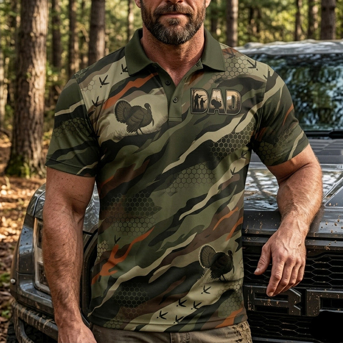 Turkey Hunting Camo Dad Pattern Polo Shirt TP1031
