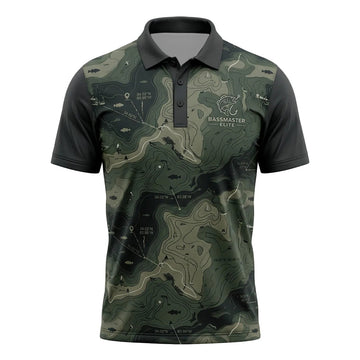 Topographic Bass Fishing Pattern Polo Shirt BFP1009