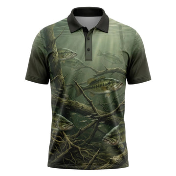 Fish Submerged Bass Habitat Pattern Polo Shirt BFP1010
