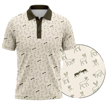 Whitetail Deer Sketch Print Polo Shirt DP1007