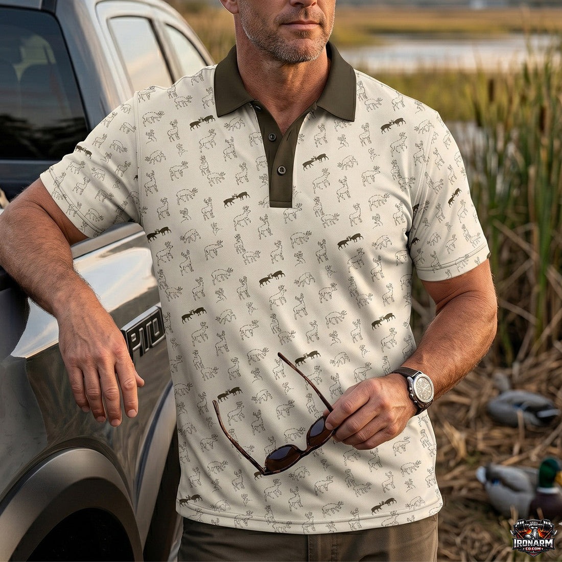 Whitetail Deer Sketch Print Polo Shirt DP1007