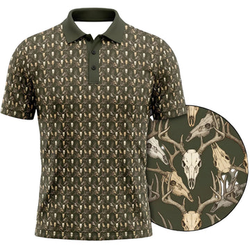 Deer Whitetail Skull Antler Print Polo Shirt DP1008