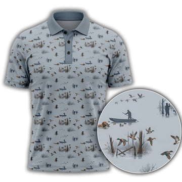 Duck Hunting Scene Micro Pattern Polo Shirt DHP1010