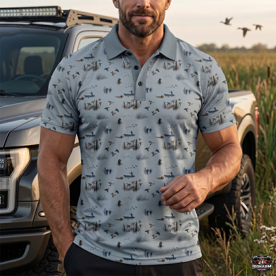 Duck Hunting Scene Micro Pattern Polo Shirt DHP1010