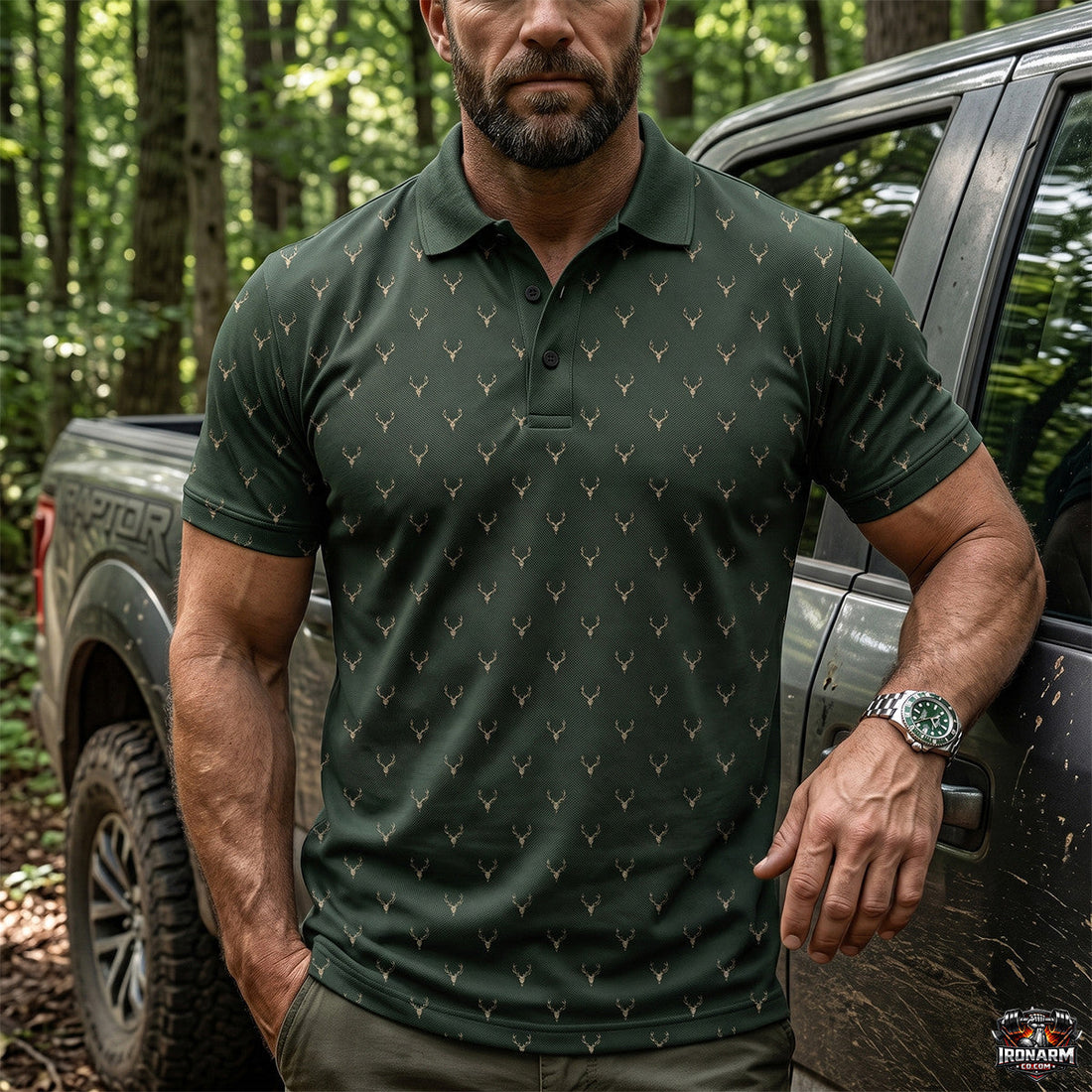 Deer Skull Micro Pattern Polo Shirt DP1010