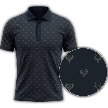 Navy Deer Skull Micro Pattern Polo Shirt DP1011