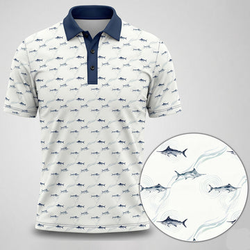 Saltwater Fishing White Blue Marlin Fishing Pattern Polo Shirt SFP1002