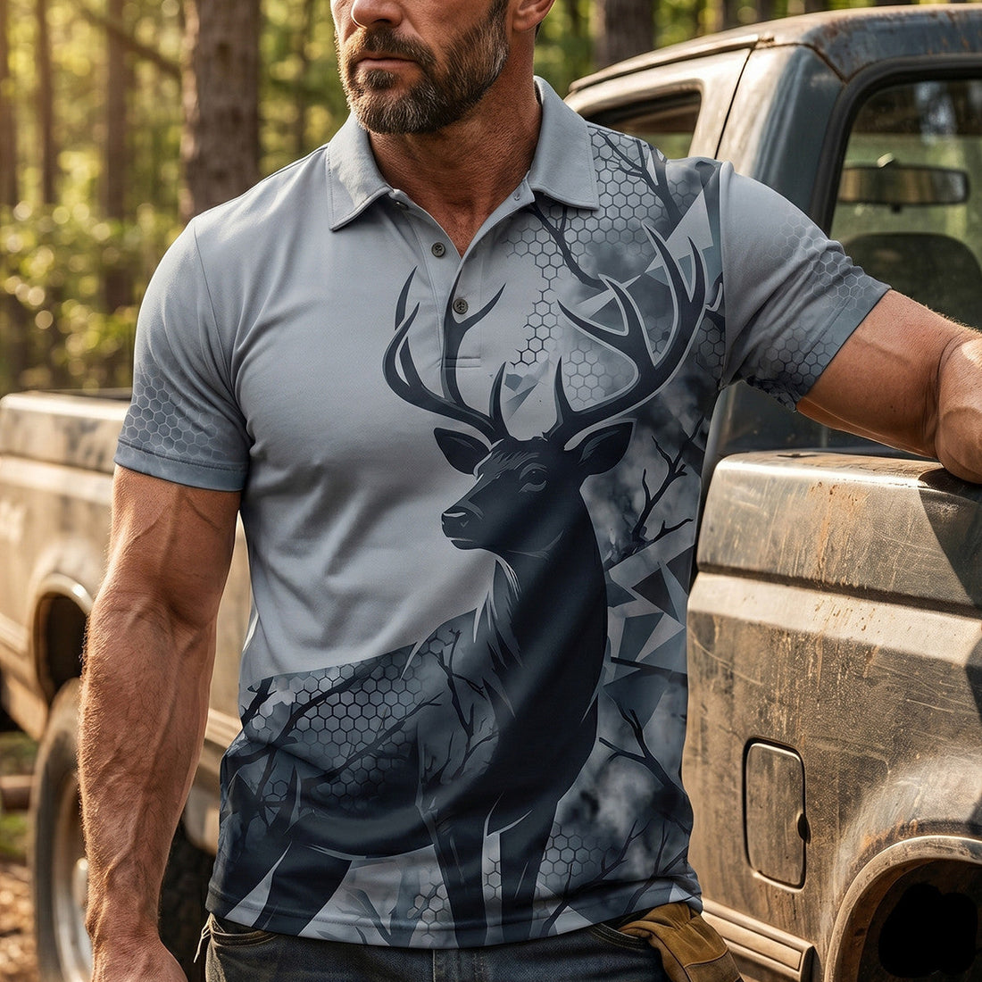 Whitetail Deer Hunting Pattern Polo Shirt DP1012