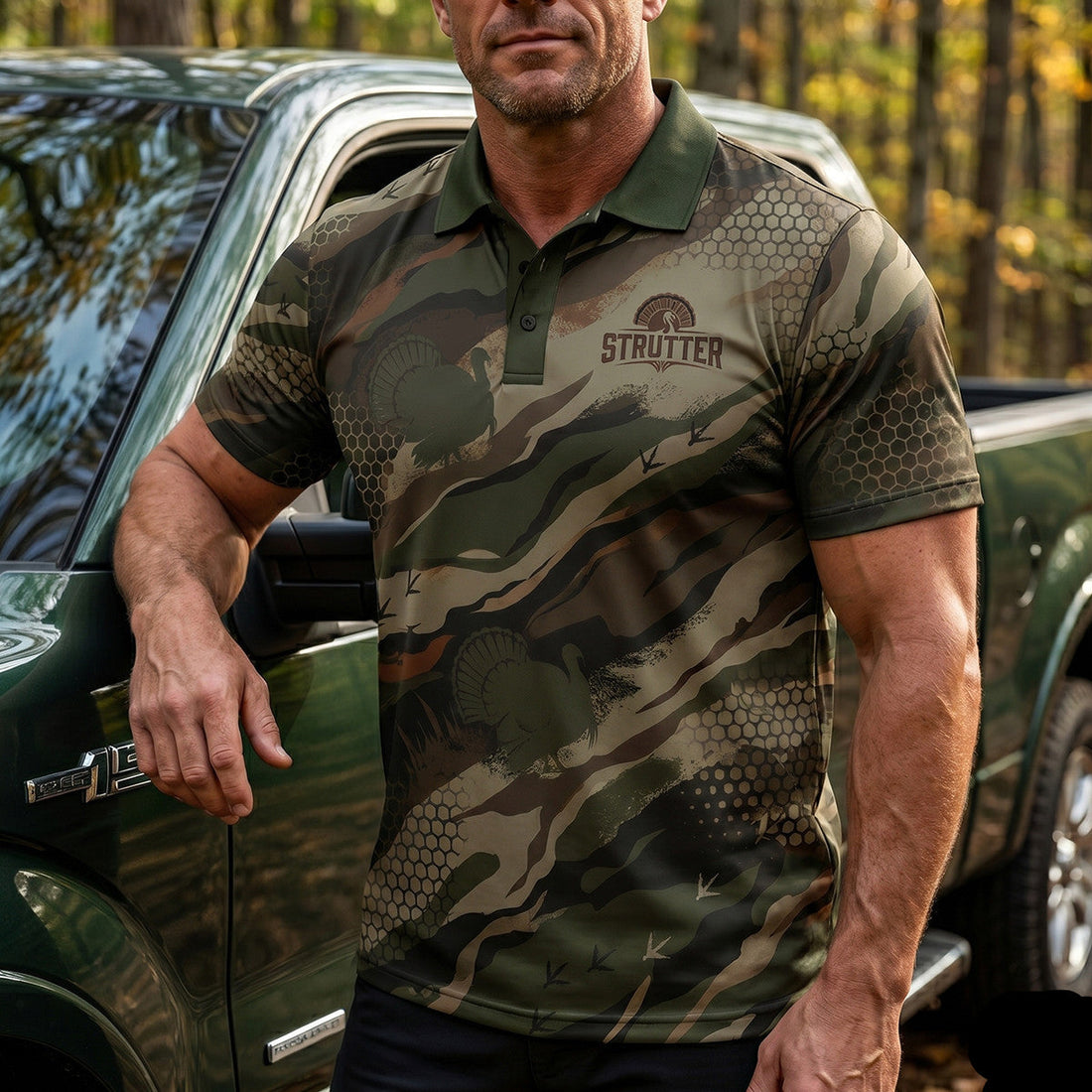 Wild Turkey Hunting Camo Pattern Polo Shirt TP1037
