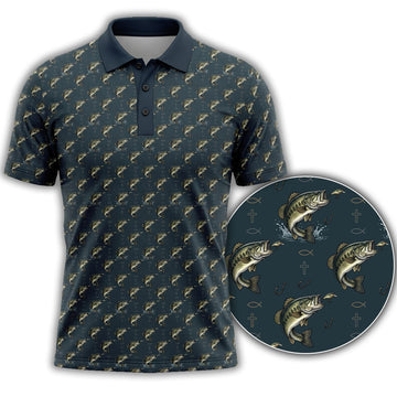 Bass Fishing Hook Pattern Polo Shirt BFP1012