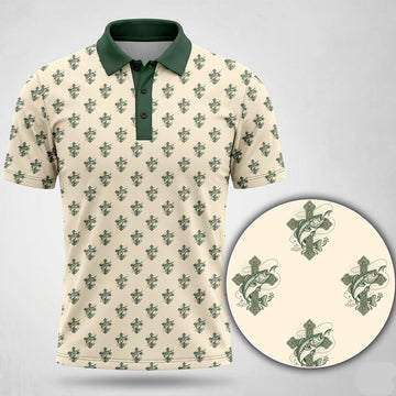 Cream Green Christian Fishing Pattern Polo Shirt BFP1015