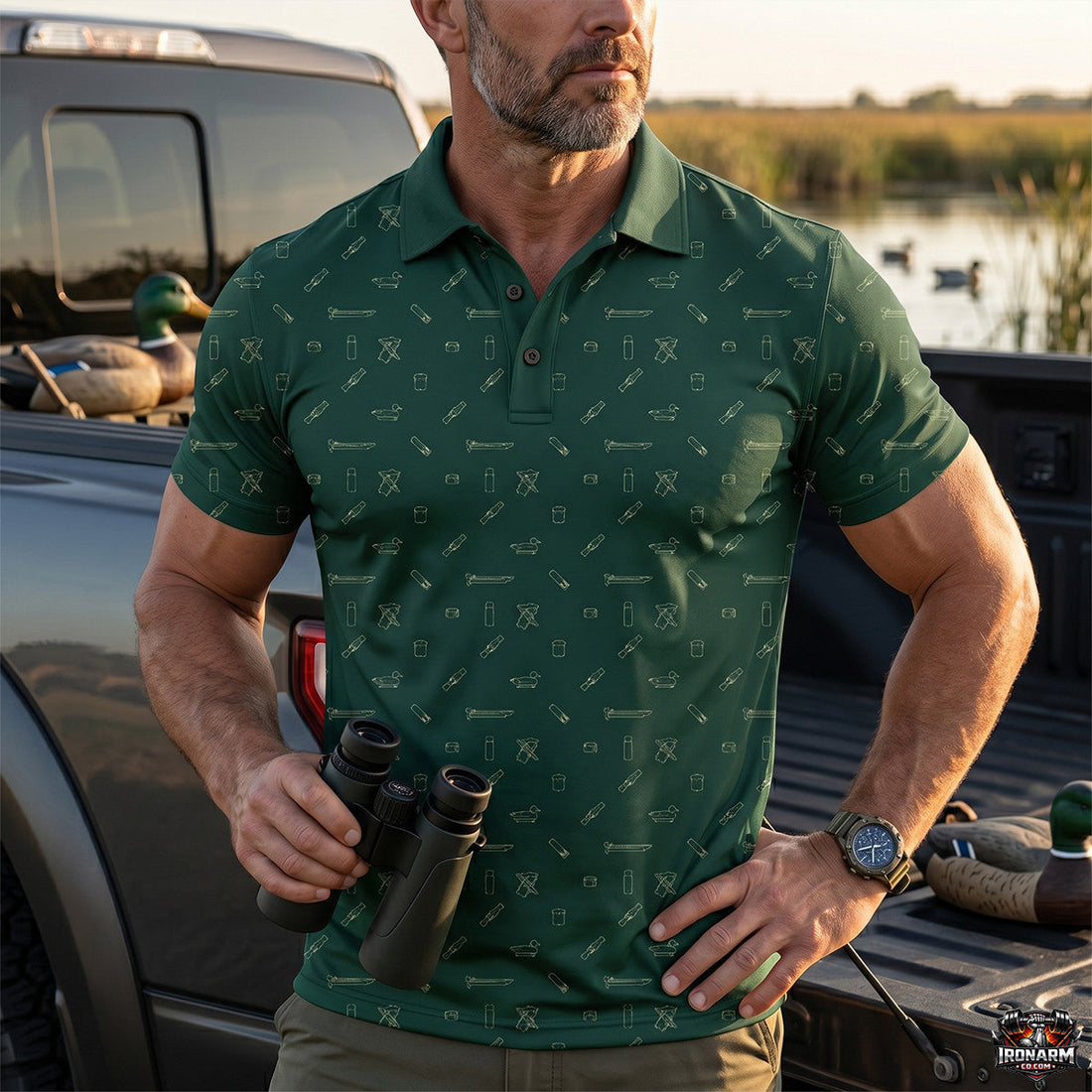 Duck Green Waterfowl Gear Pattern Polo Shirt DHP1016