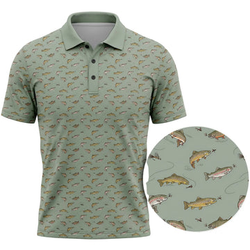 Brown Trout Fishing Pattern Polo Shirt FFP1001