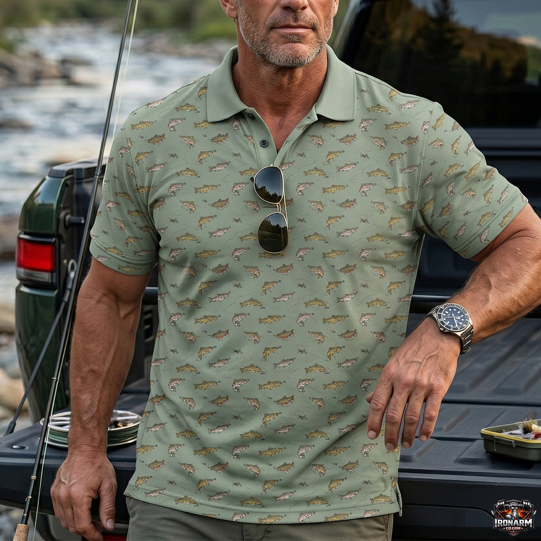 Brown Trout Fishing Pattern Polo Shirt FFP1001