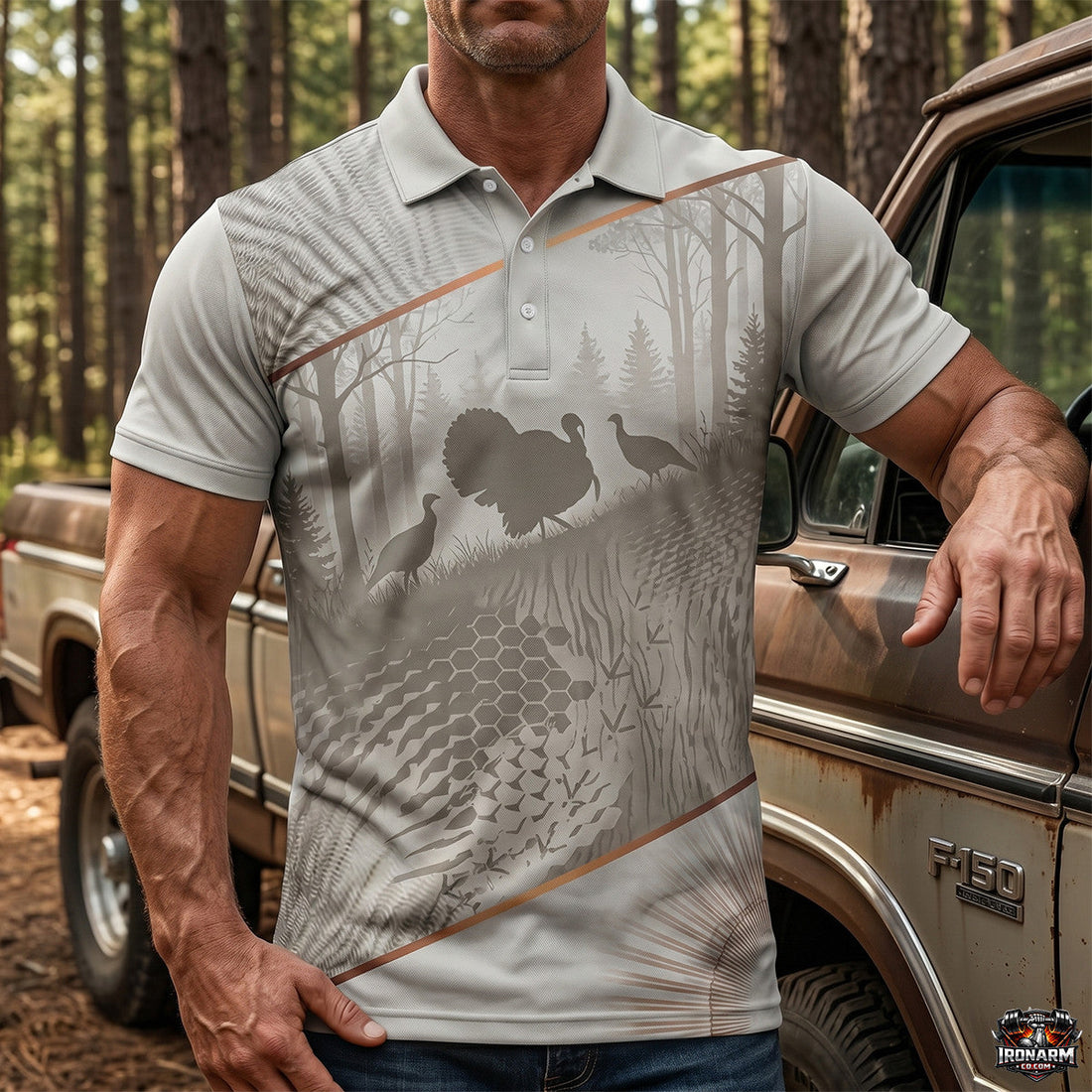 Turkey Hunting Camo Polo Shirt Wild Turkey Forest Scene Gift for Men TP1044