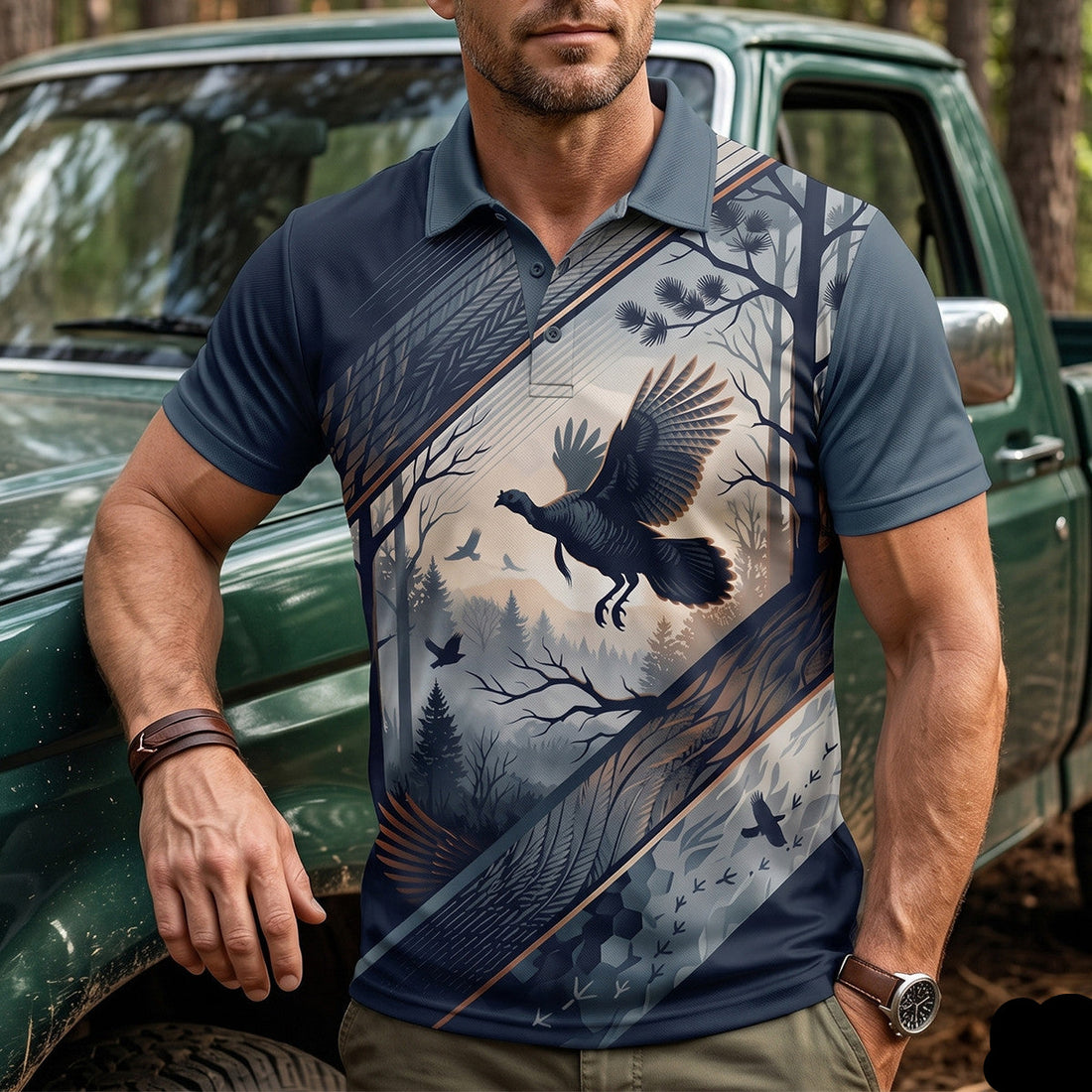 Wild Turkey Hunting Polo Shirt Hunter Gift for Dad Father's Day TP1045