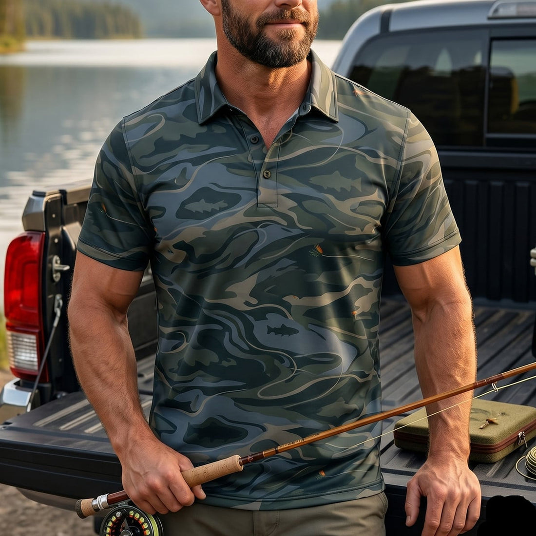Fly Fishing River Camo Polo Shirt FFP1010