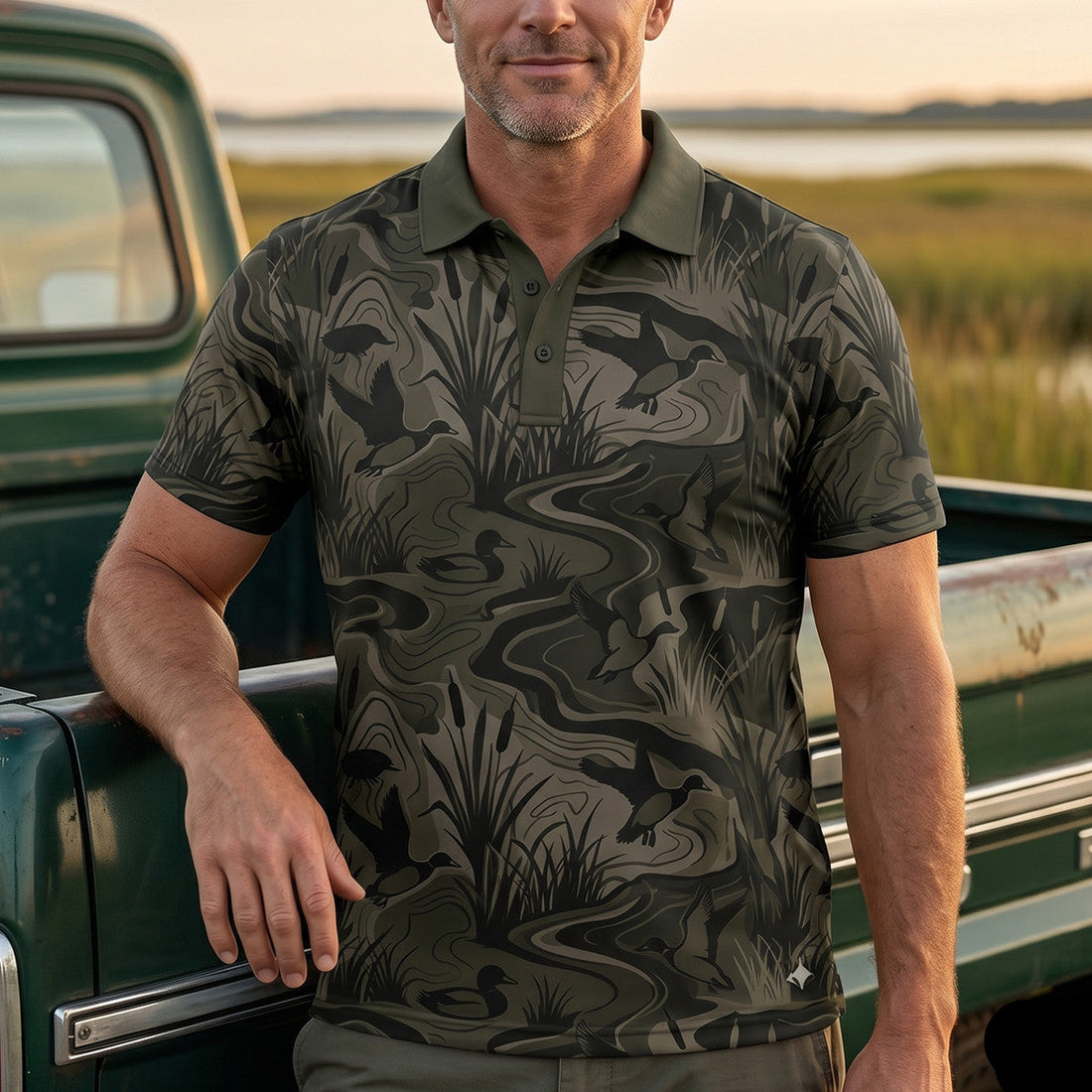 Waterfowl Mallard Duck Hunter Camo Polo Shirt DHP1025