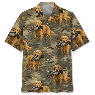 Golden Retriever Duck Hunting Camouflage Hawaiian Shirt