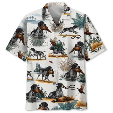 Black White German Shorthaired Pointer Pheasant Hunting Hawaiian Shirt