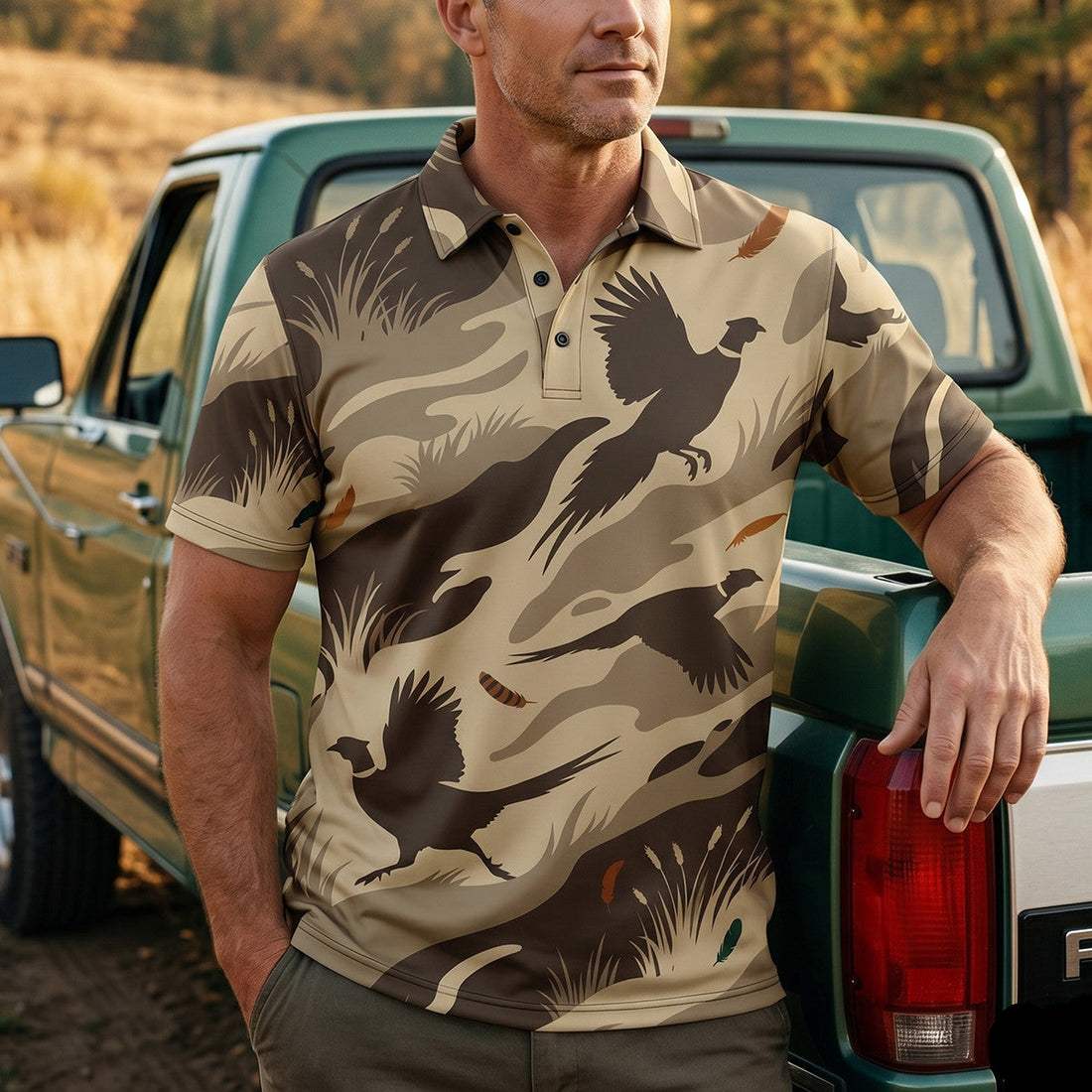 Pheasant Duck Hunting Dog Camo Polo Shirt Hunter Father's Day Gift PHP1007
