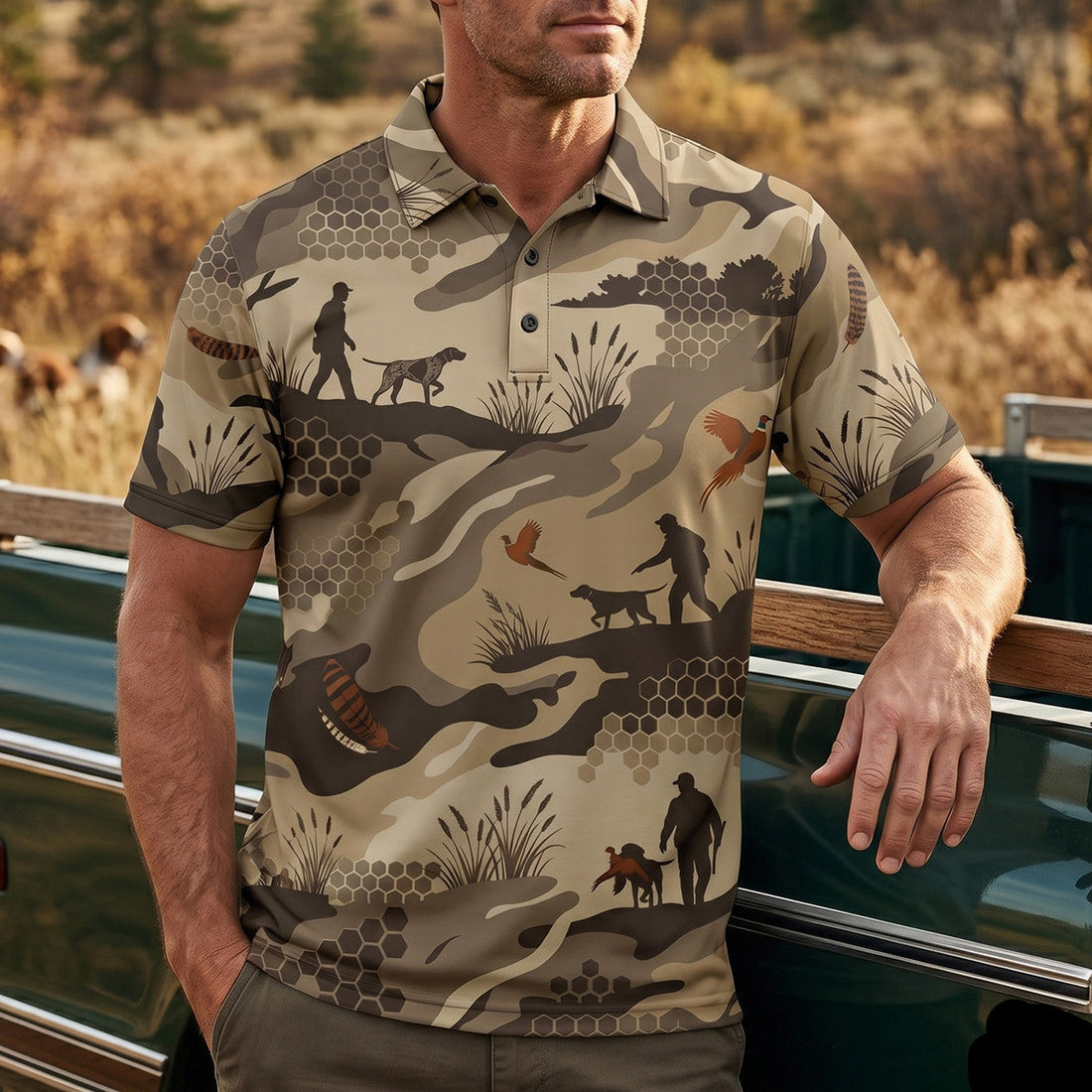Pheasant Hunting Camo Polo Shirt Hunter Dog Father's Day Gift Polo PHP1008