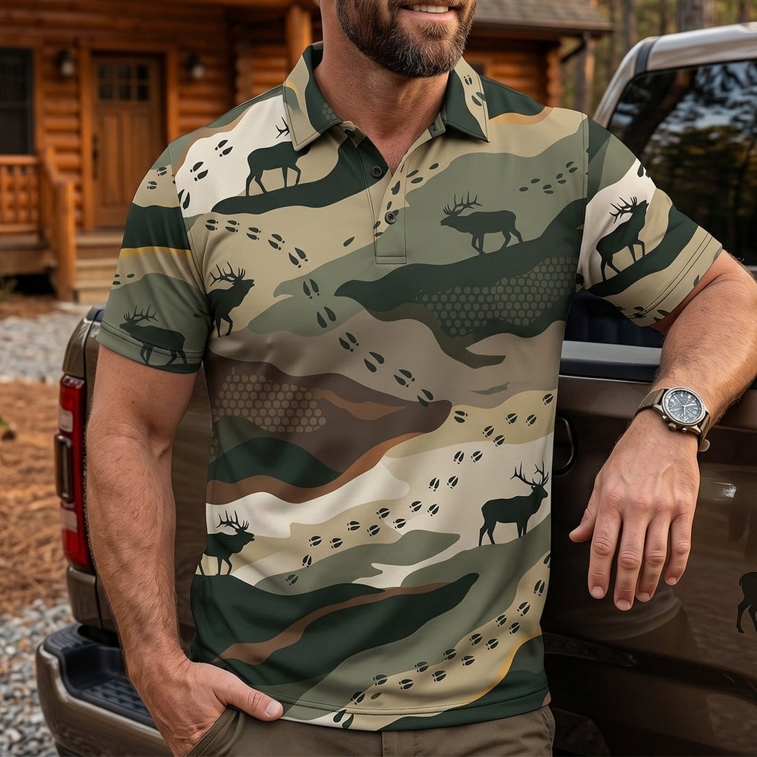 Hunting Deer Track Camo Polo Shirt EHP1002