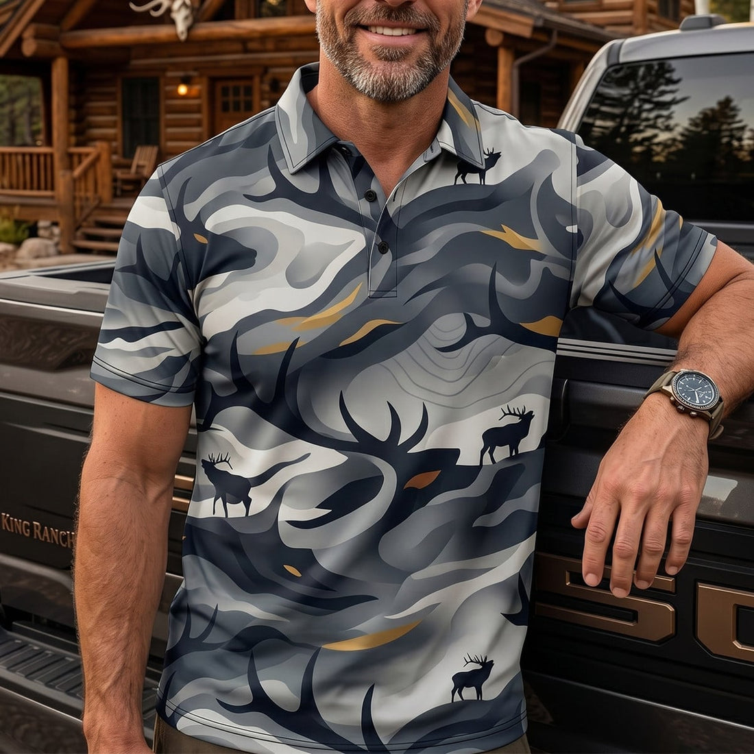 Bull Elk Hunting Polo Shirt Hunter Dad Father's Day Gift Polo EHP1003