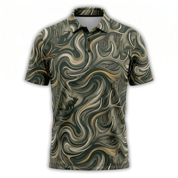 Elk Hunting Swirl Camo Polo Shirt Hunter Dad Father's Day Gift EHP1004